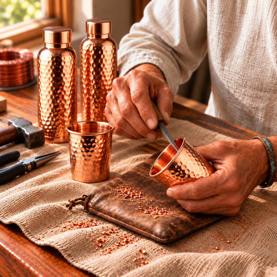Set de Regalo de Cobre Martillado – 2 Botellas y 2 Tazas