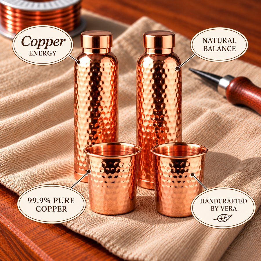 Set de Regalo de Cobre Martillado – 2 Botellas y 2 Tazas