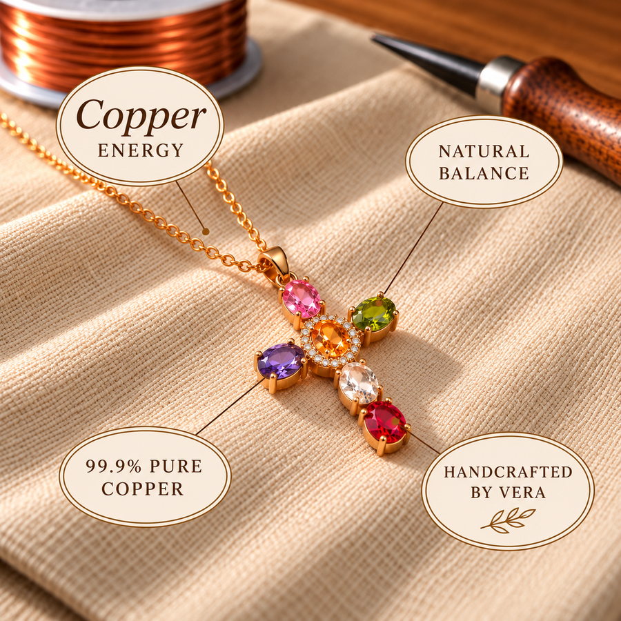 Dije de Cruz de Cobre con Zirconias y Cadena